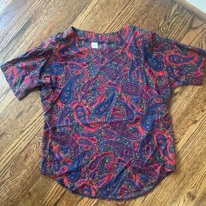 Vintage Paisley Blouse Pink Purple Blue Retro Boho Short Sleeve Top Size 10